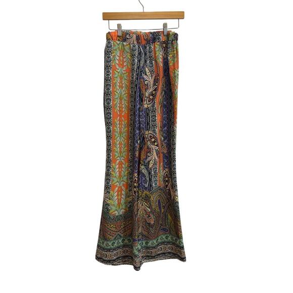 OVI Women S Bright 60's Bell Bottom Bold Elastic Waist Pants Boho Casual - Picture 1 of 8